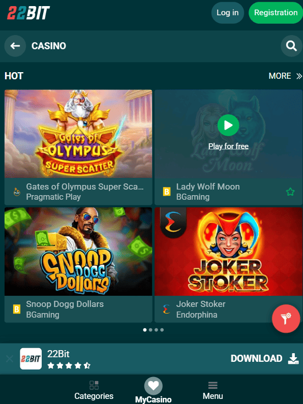 22Bit casino India review casino and live casino